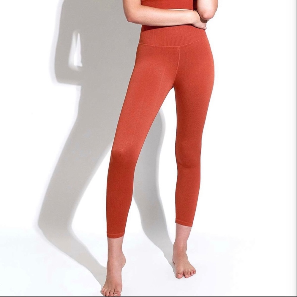 Avocado Ribbed Rust Orange 7/8 Length High Rise Leggings